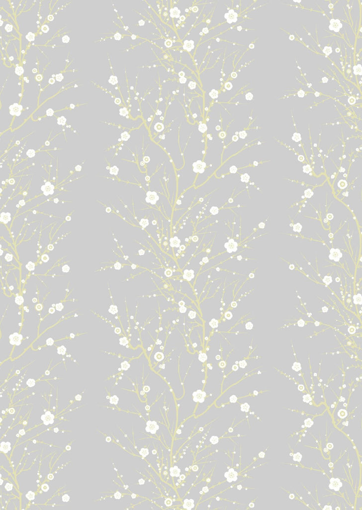 Blossom Branch White & Gold on Pale Grey