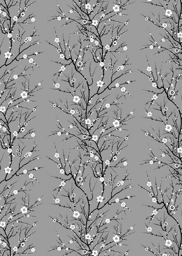 Blossom Branch White & Black on Warm Grey | Timorous Beasties Wallcovering