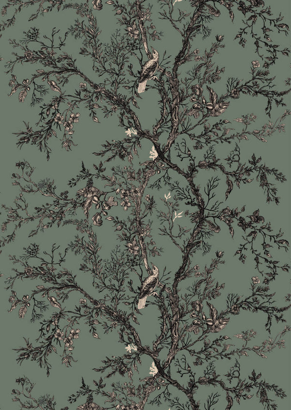 Golden Oriole Superwide Wallcovering Grey Sage | Timorous Beasties