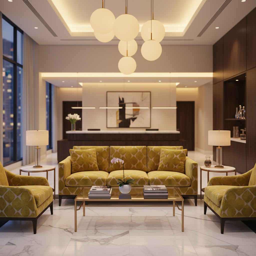 Geometric Velvet Diamonds Golden Pistachio Upholstered Sofa | Architectural Fabrics