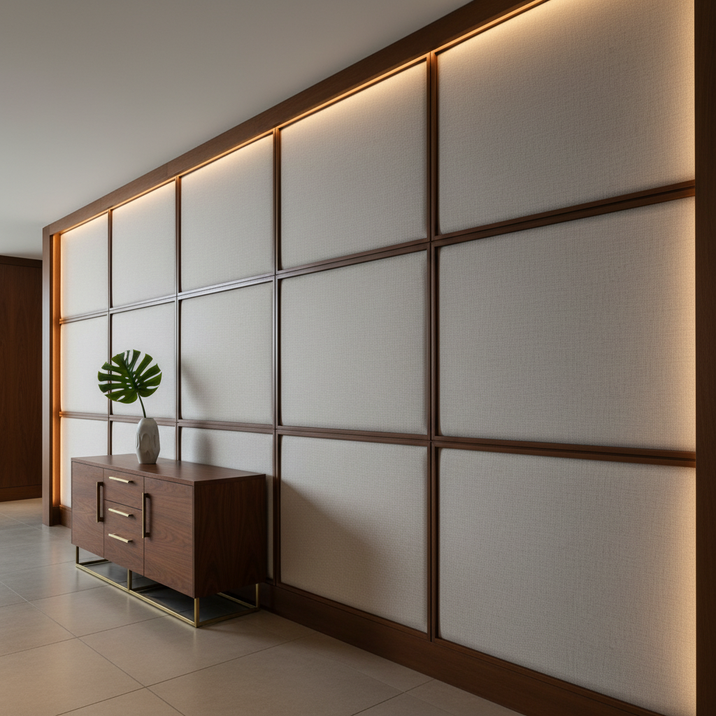Smooth Pebble Grain Pale Stone Upholstered Wall Panel | Architectural Fabrics