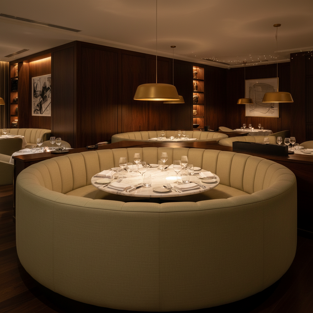Smooth Solid Color Pale Olive Upholstered Banquette | Architectural Fabrics
