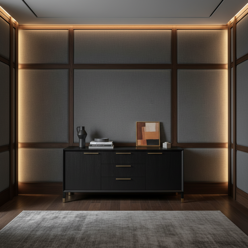 Fine Grain Texture Deep Charcoal Upholstered Wall Panel | Architectural Fabrics