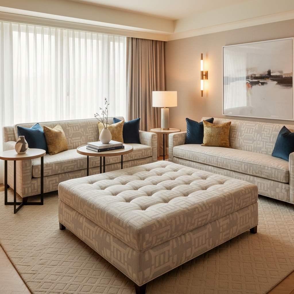 Irvington Ivory Upholstered Ottoman | Architectural Fabrics