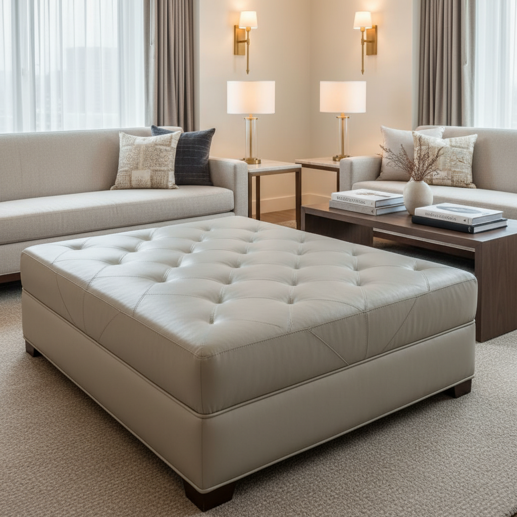 Maya Riviera - Silvergray Upholstered Ottoman | Architectural Fabrics