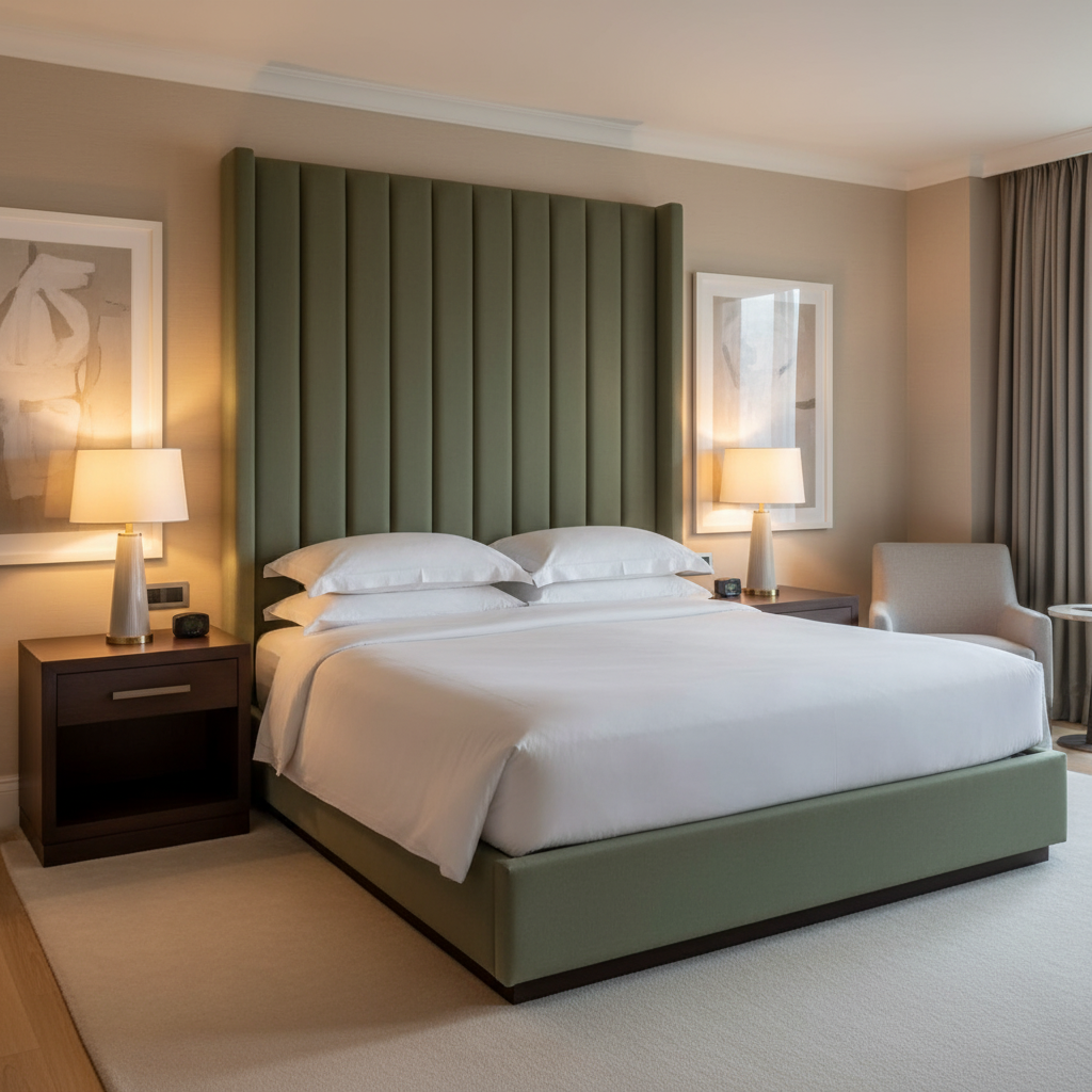 Necker Island - Pesto Upholstered Headboard | Architectural Fabrics