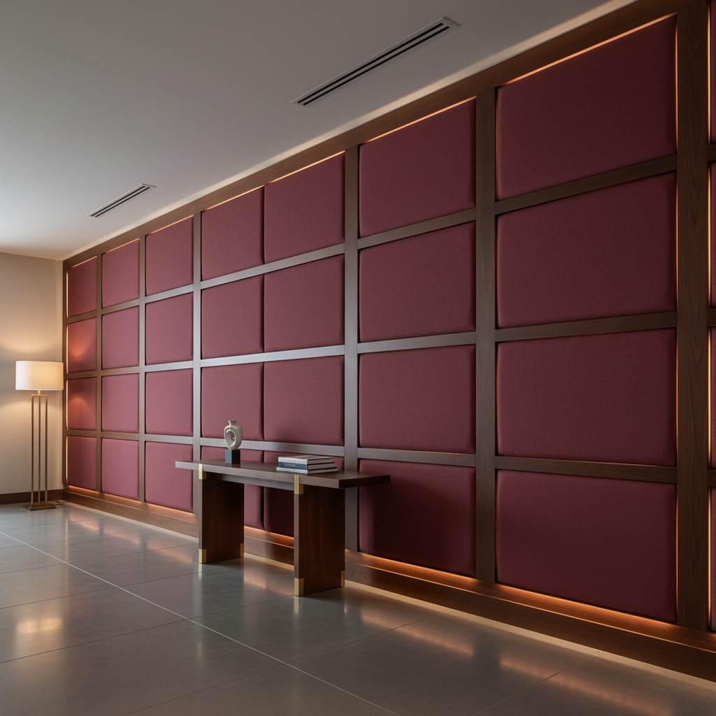 Fine Pebble Grain Deep Wine Upholstered Wall Panel | Architectural Fabrics
