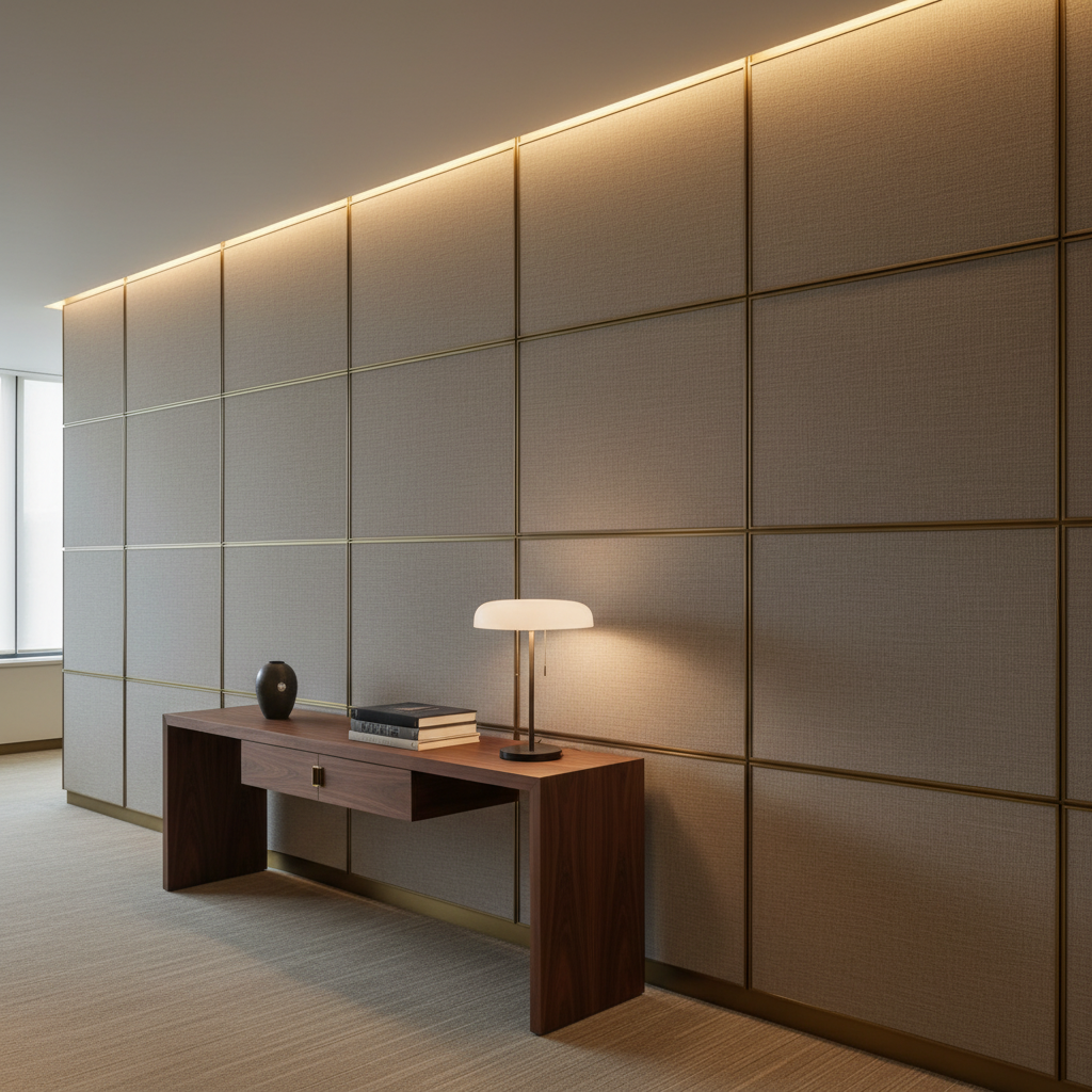 Brushed Linen Weave Misty Taupe Upholstered Wall Panel | Architectural Fabrics