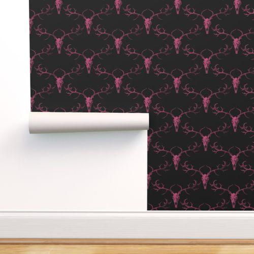 Animalia Skulls Pink and Black Traditional Gothic | Architectural Wallcoverings