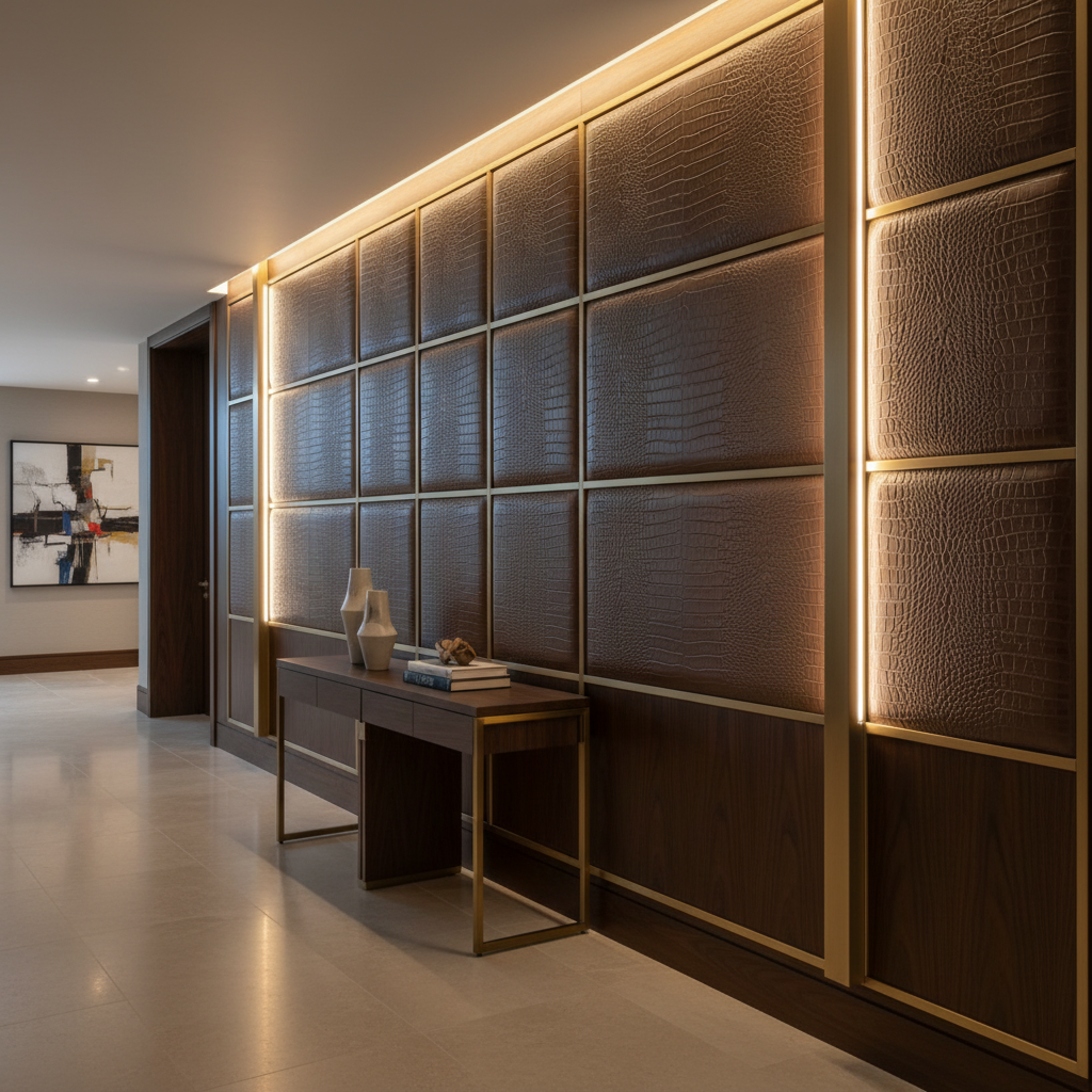 Embossed Reptile Skin Dark Chocolate Upholstered Wall Panel | Architectural Fabrics