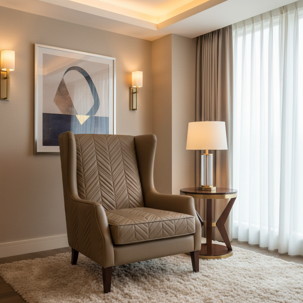 Channel Chevron Tufting Mushroom Taupe Upholstered Chair | Architectural Fabrics