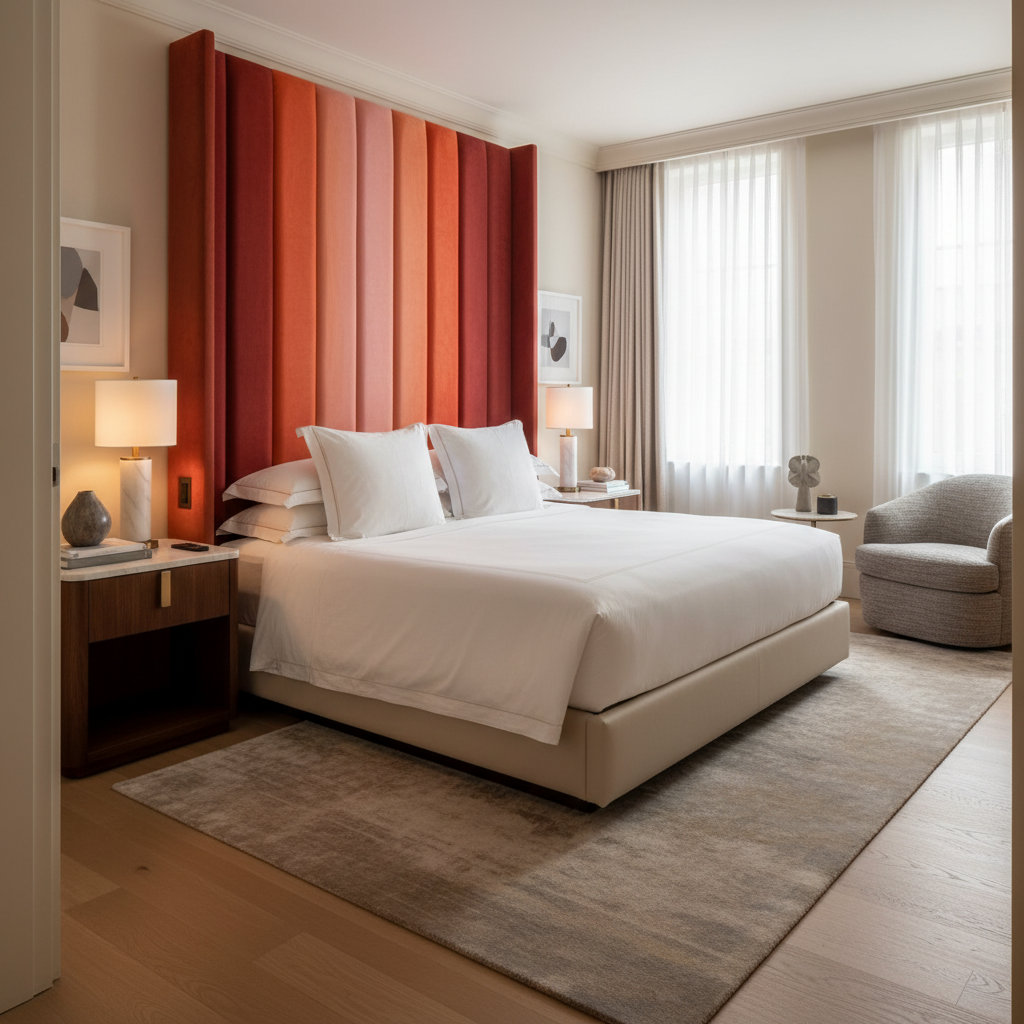 Ultrasuede  Nectarine Orange, Pink, Red Upholstered Headboard | Ultrasuede Upholstery