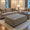 Marshall Black / Blanco Contemporary off-white & black Upholstered Ottoman | Architectural Fabrics