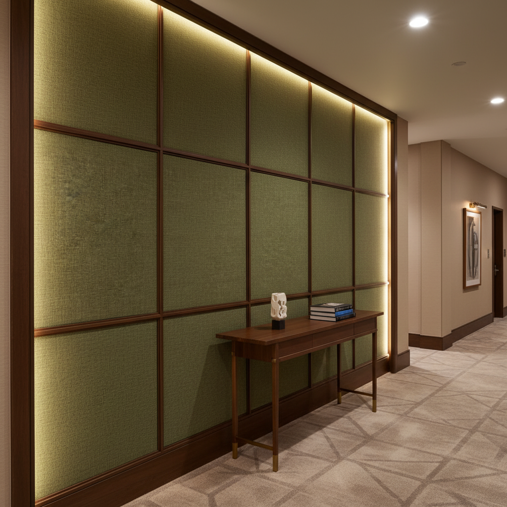 Woven Linen Texture Olive Drab Upholstered Wall Panel | Architectural Fabrics