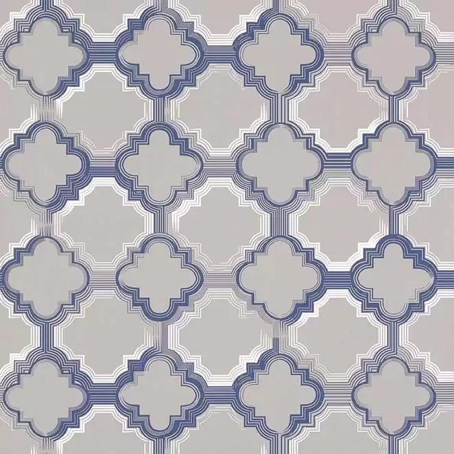 Quatrefoil Diamond Ceramic Tiling Blue Wallpaper | Osborne & Little Europe