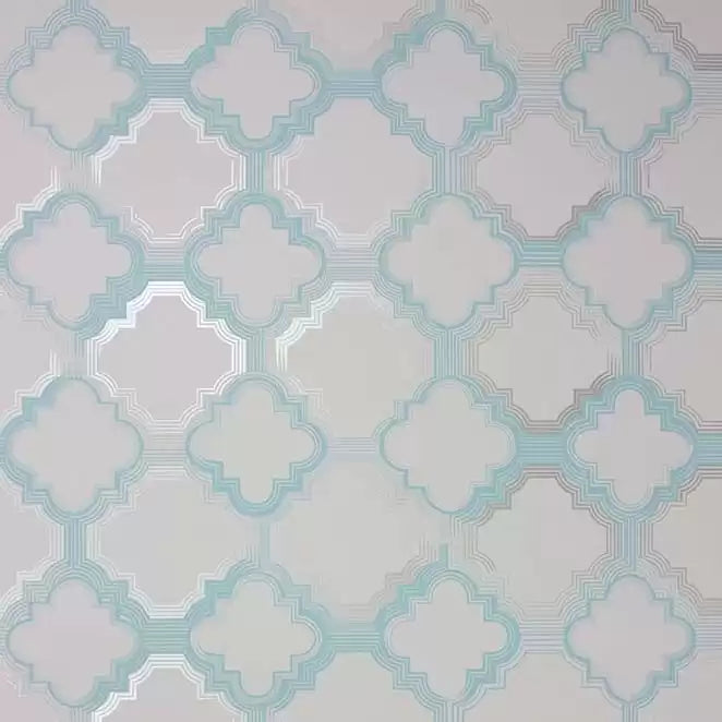 Quatrefoil Diamond Ceramic Tiling Aqua Wallpaper | Osborne & Little Europe