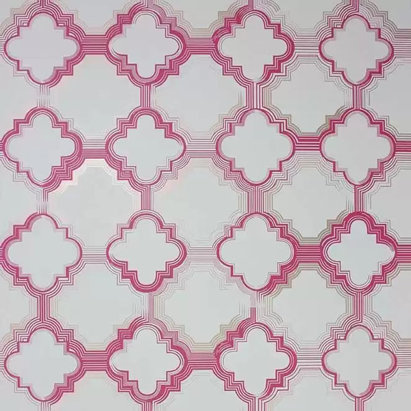 Quatrefoil Diamond Ceramic Tiling Red Wallpaper | Osborne & Little Europe