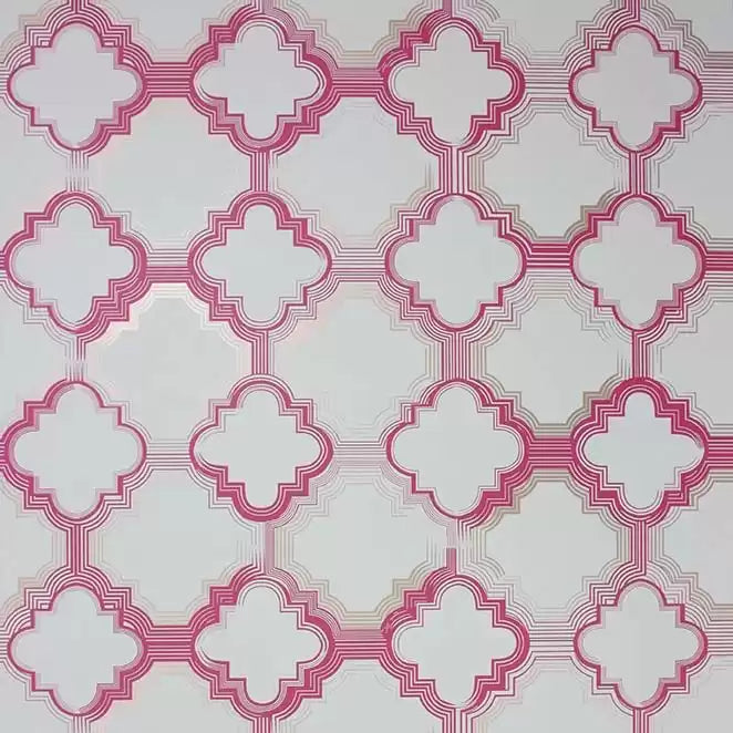 Quatrefoil Diamond Ceramic Tiling Red Wallpaper | Osborne & Little Europe
