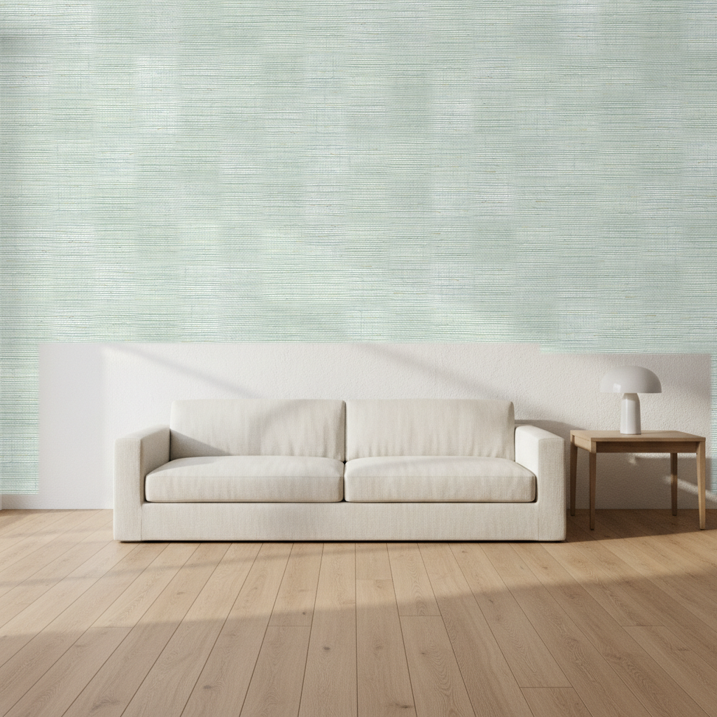 Nantucket Grasscloth Metallic Frost Wallcovering | Phillipe Romano room setting