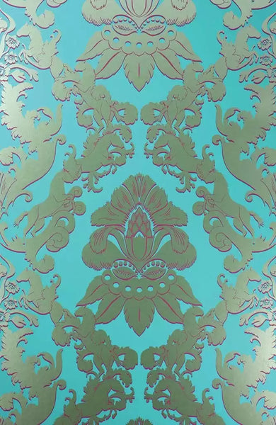 Pegasus Horse Damask Aqua Wallpaper | Osborne & Little Europe