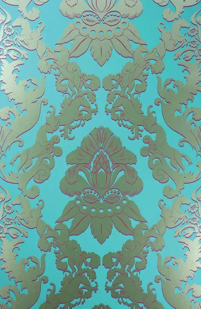 Pegasus Horse Damask Aqua Wallpaper | Osborne & Little Europe