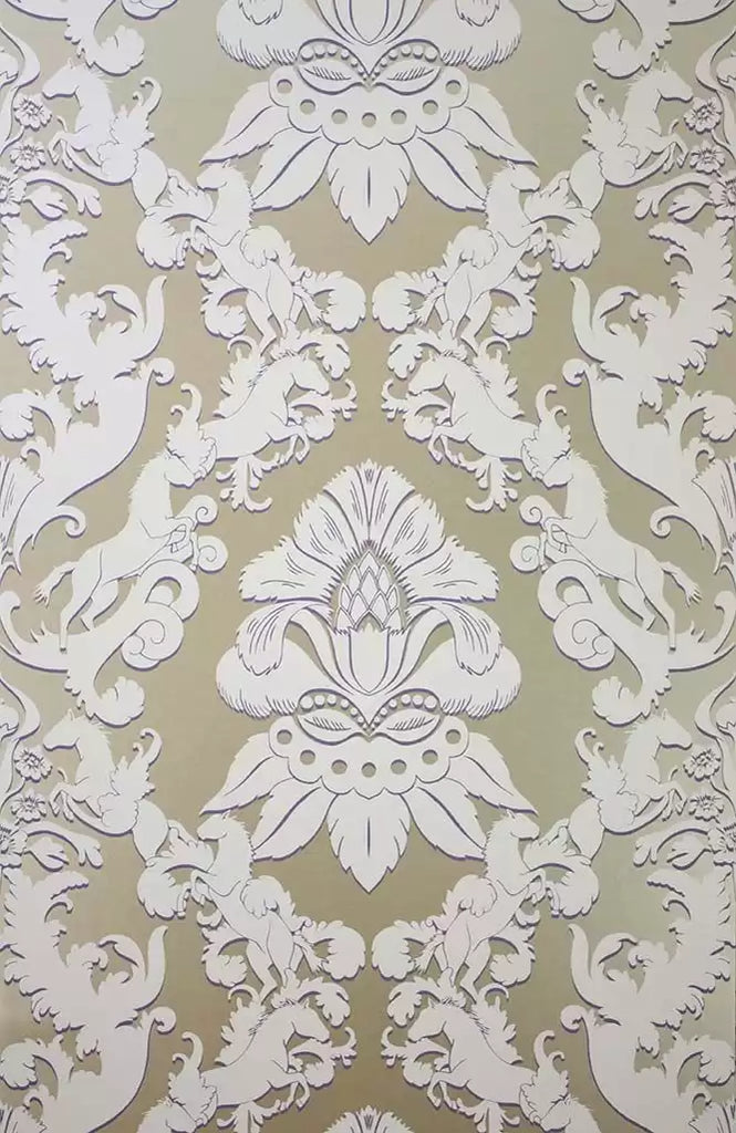 Pegasus Horse Damask Green Wallpaper | Osborne & Little Europe