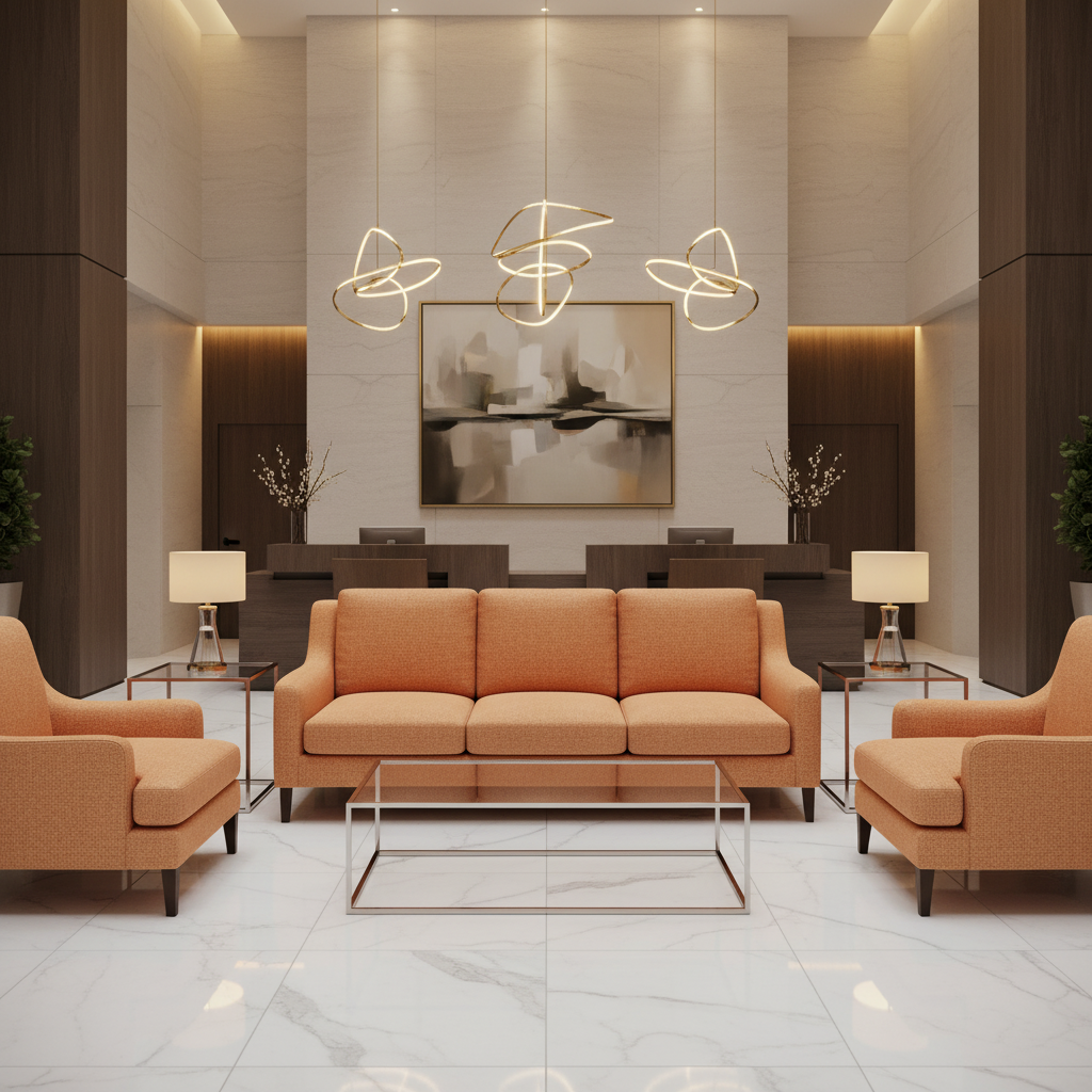 Fine Pebble Grain Golden Apricot Upholstered Sofa | Architectural Fabrics