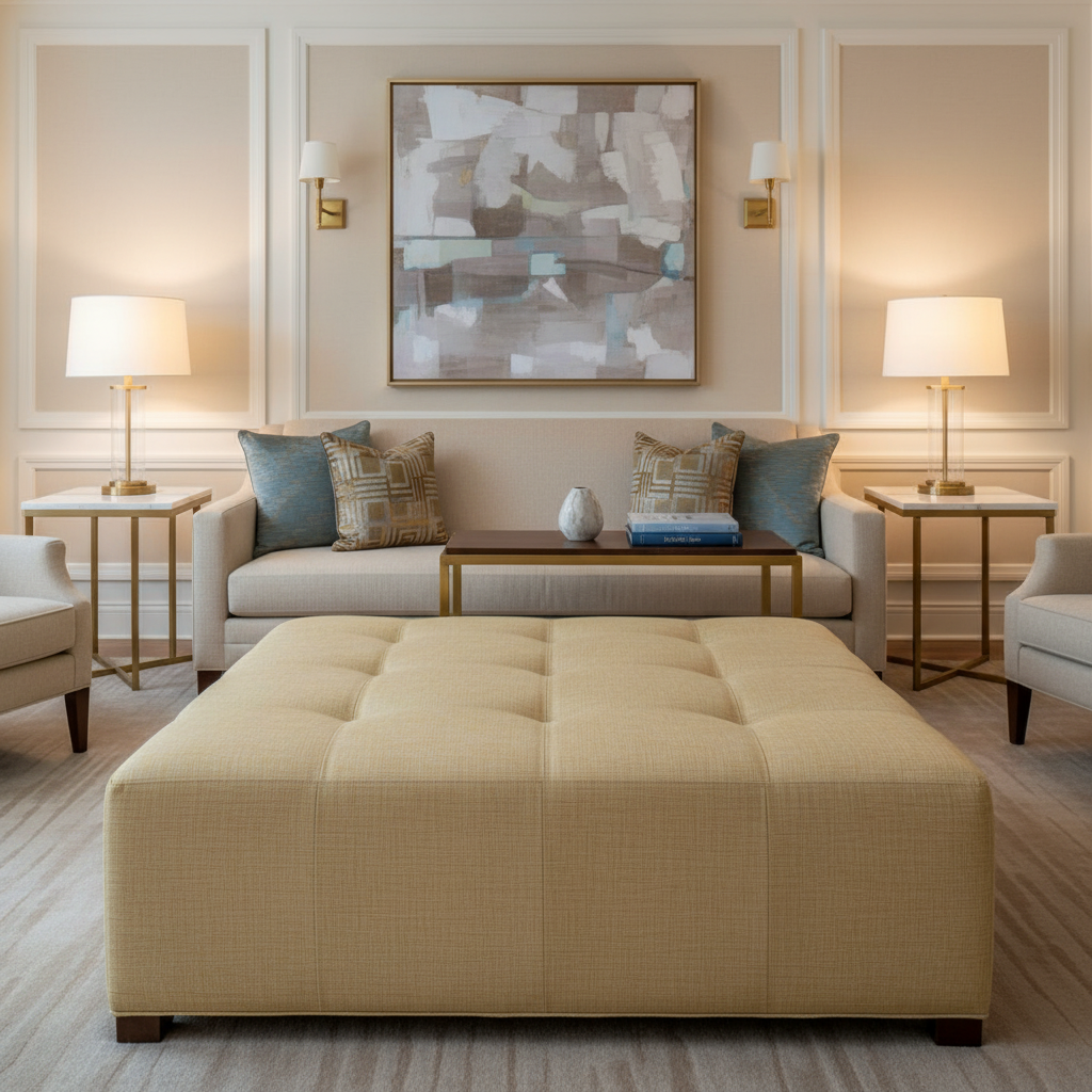 Triangle Reef - Cream Upholstered Ottoman | Architectural Fabrics