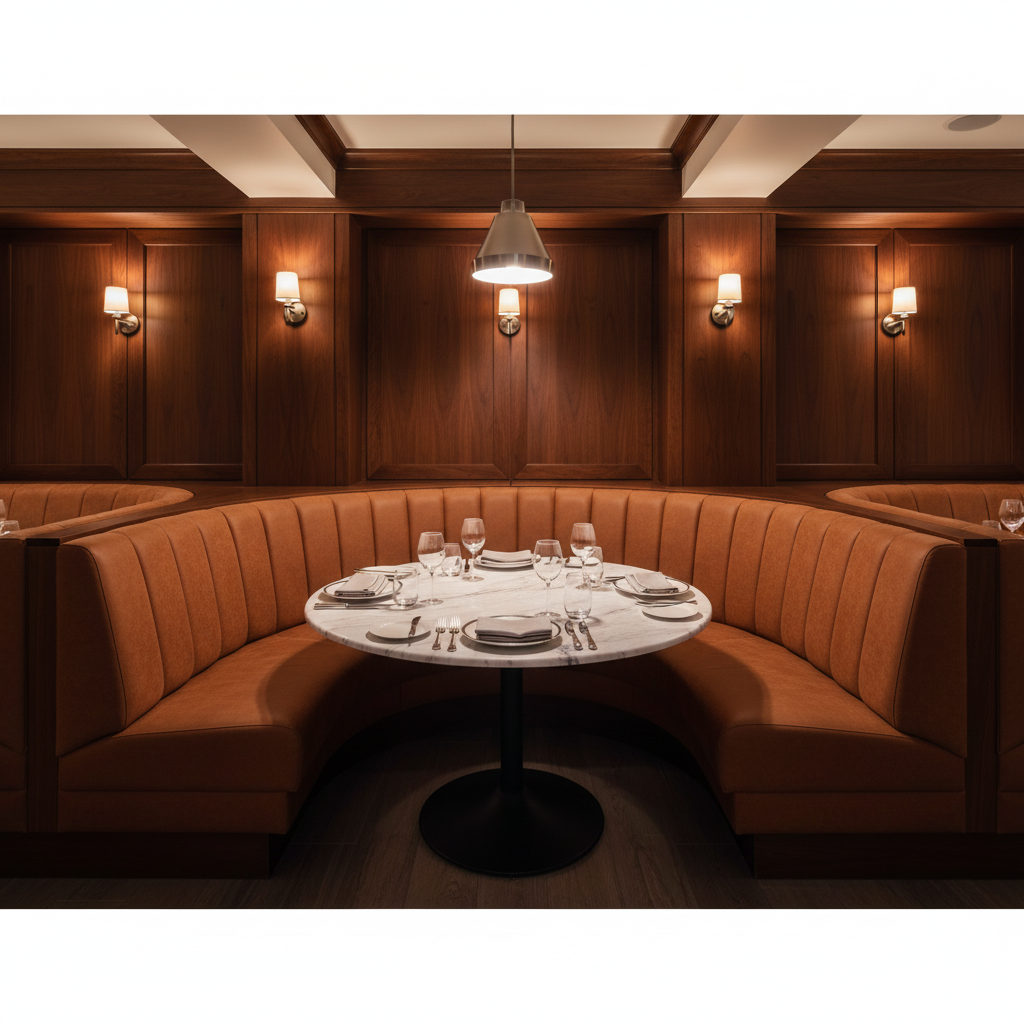 Maya Riviera - Rust Upholstered Banquette | Architectural Fabrics