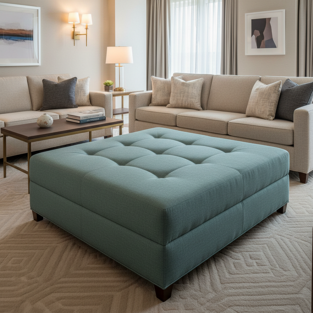Peter Island - Aqua Upholstered Ottoman | Architectural Fabrics