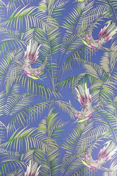 Sunbird Leaves Birds Branches Blue Wallpaper | Osborne & Little Europe