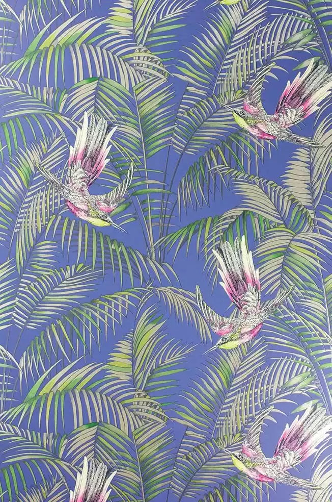 Sunbird Leaves Birds Branches Blue Wallpaper | Osborne & Little Europe