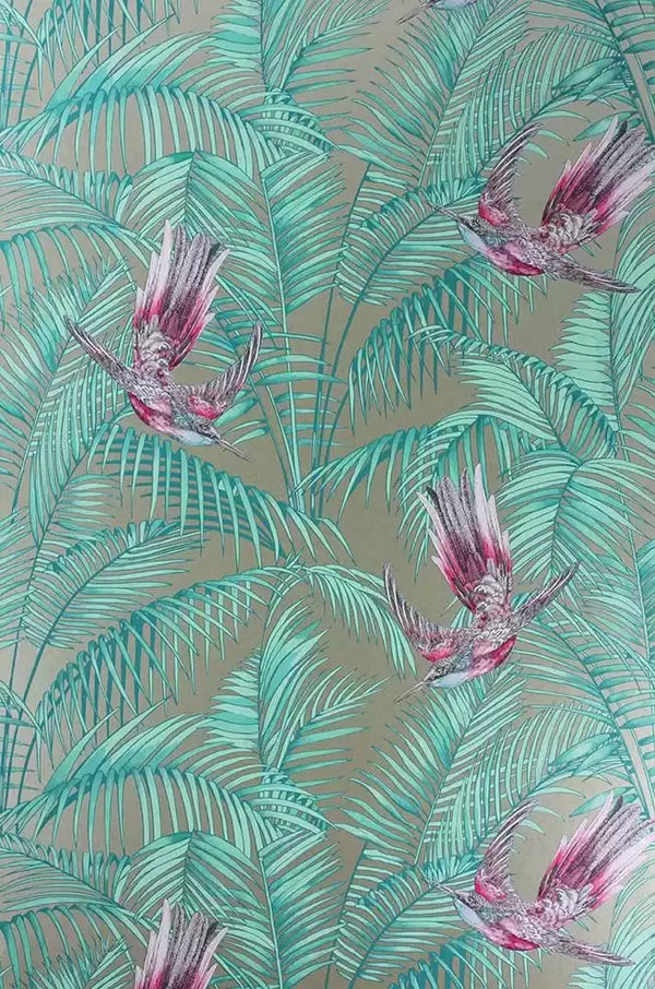 Sunbird Leaves Birds Branches Aqua | Osborne & Little Europe