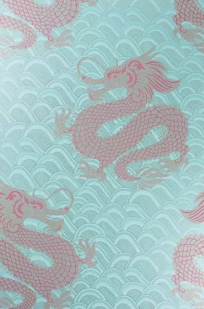 Celestial Dragon Beaded Aqua Wallpaper | Osborne & Little Europe