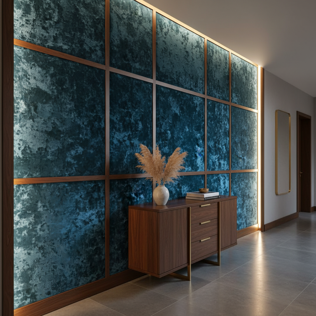 Crushed Velvet Texture Deep Teal Upholstered Wall Panel | Architectural Fabrics