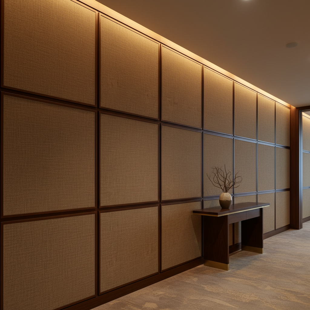 Woven Linen Texture Tawny Brown Upholstered Wall Panel | Architectural Fabrics