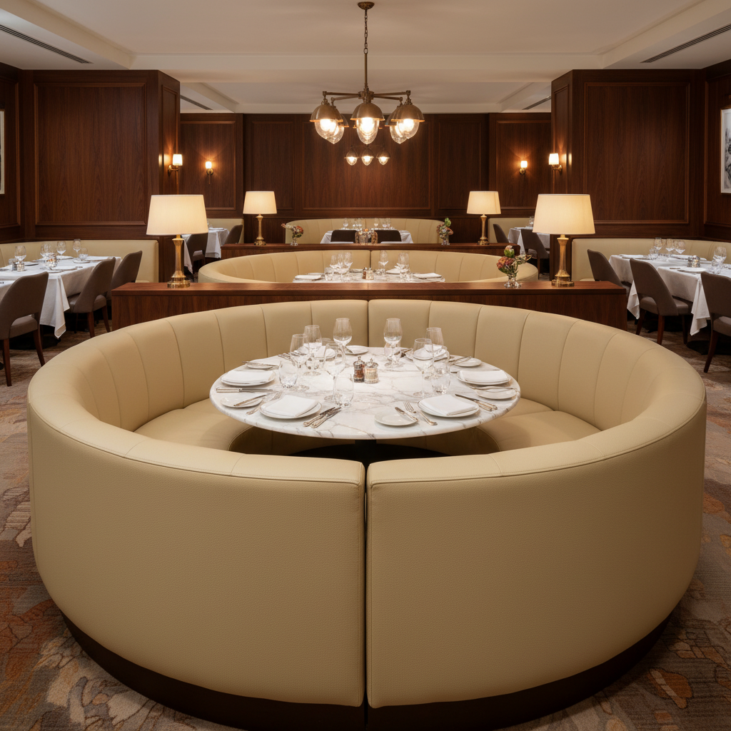 Smooth Pebble Grain Pale Sand Upholstered Banquette | Architectural Fabrics