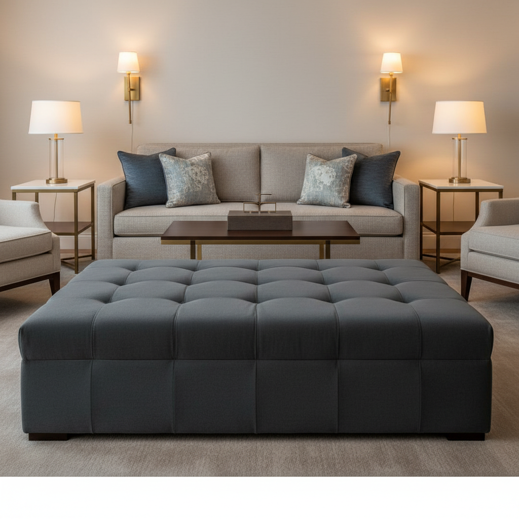 Smooth Solid Texture Deep Graphite Upholstered Ottoman | Architectural Fabrics
