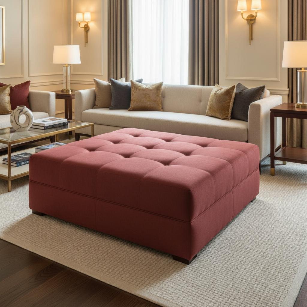 Ultrasuede  Marsala  Red Upholstered Ottoman | Ultrasuede Upholstery