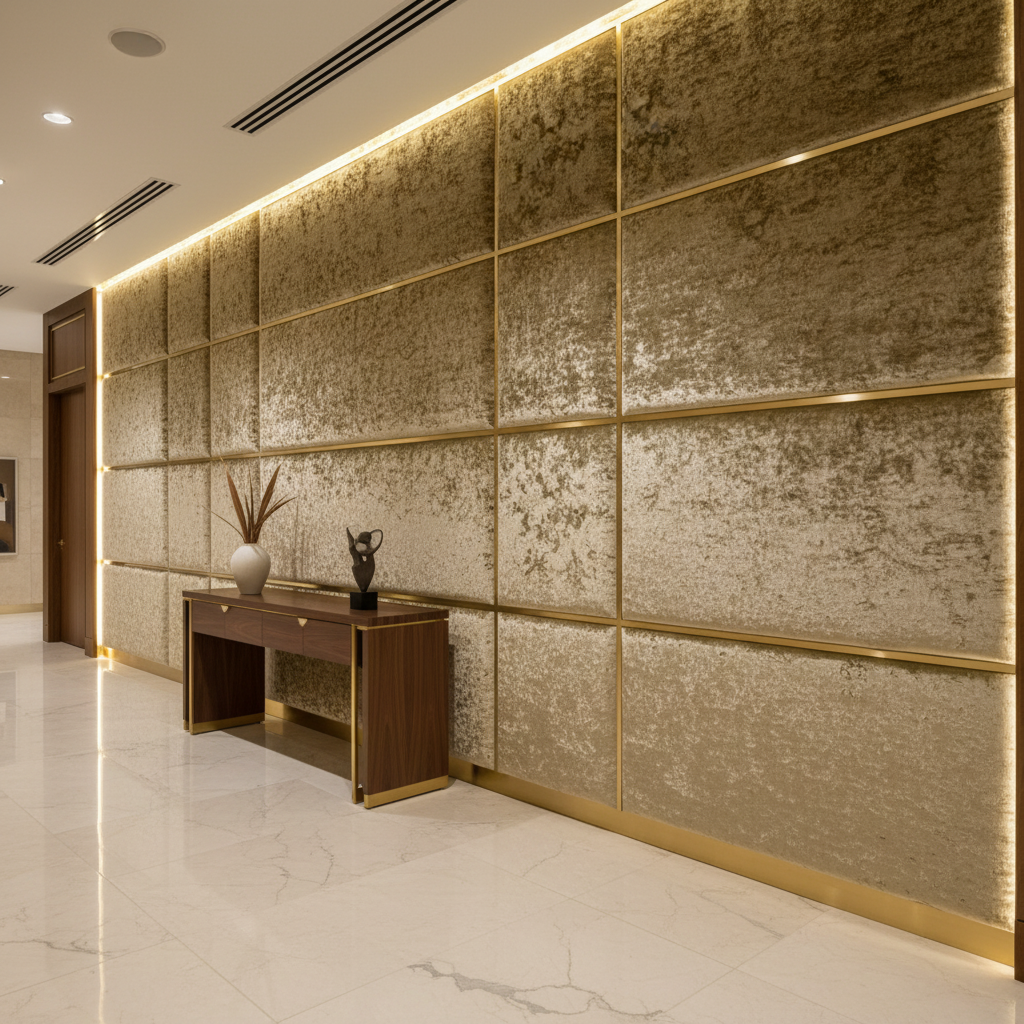 Crushed Velvet Texture Olive Bronze Upholstered Wall Panel | Architectural Fabrics