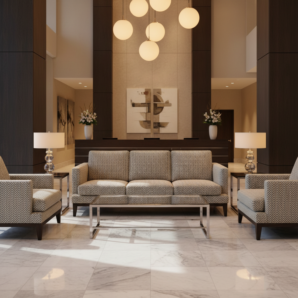 Woven Chevron Texture Slate Beige Upholstered Sofa | Architectural Fabrics