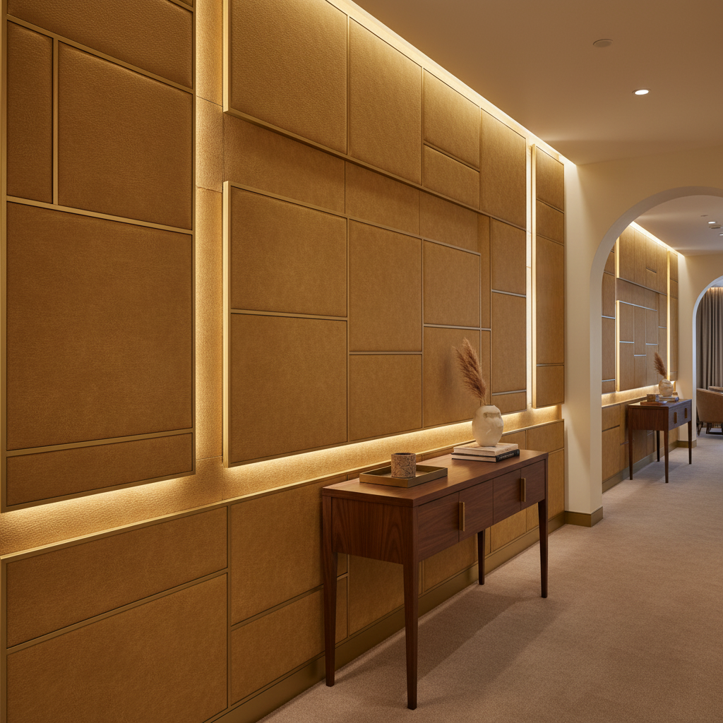 Smooth Pebble Grain Golden Wheat Upholstered Wall Panel | Architectural Fabrics