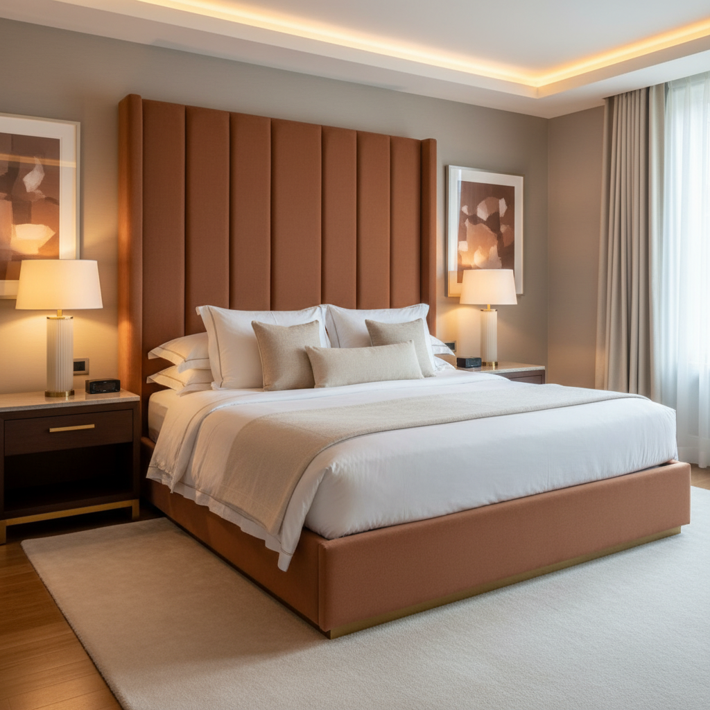 Smooth Matte Texture Ember Glow Upholstered Headboard | Architectural Fabrics