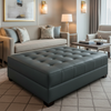 Smooth Pebble Grain Deep Charcoal Upholstered Ottoman | Architectural Fabrics