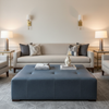 Fine Pebble Grain Denim Blue Upholstered Ottoman | Architectural Fabrics