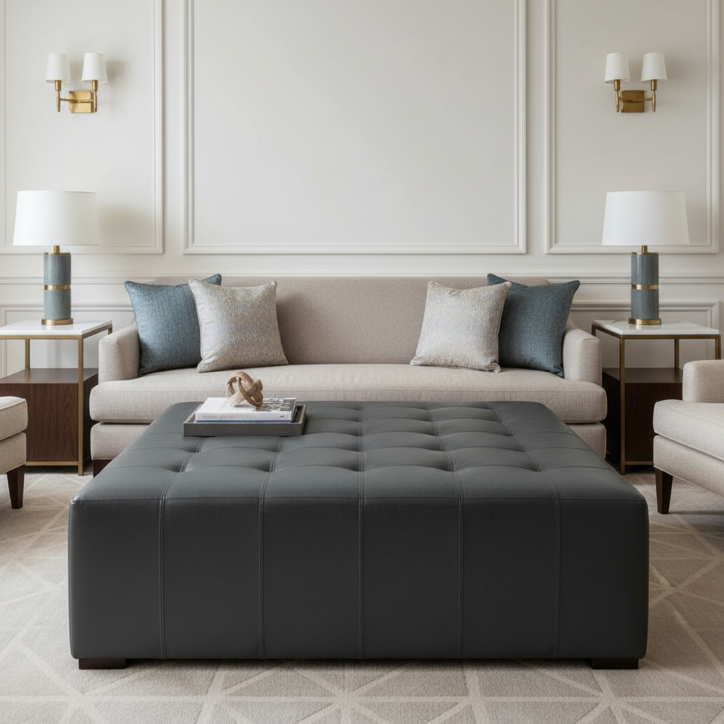 Tobago - Midnight Upholstered Ottoman | Architectural Fabrics