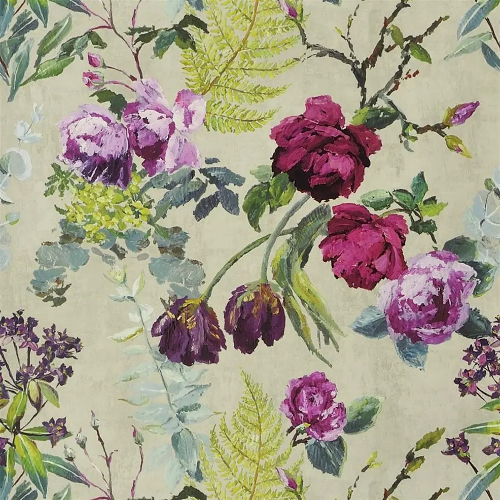 Tulipani Floral Linen Wallpaper | Designers Guild Europe