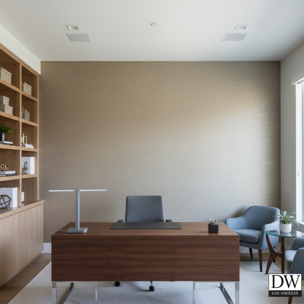 Moroccan Bronze Horizontal Tight Emboss | Hollywood Wallcoverings - Corporate Office commercial room setting