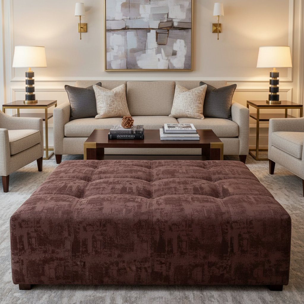 Turf Bay - Wine Upholstered Ottoman | Architectural Fabrics