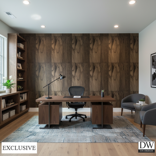 Biscay Bay Coffee Wood Grain | Hollywood Wallcoverings - Corporate Office commercial room setting